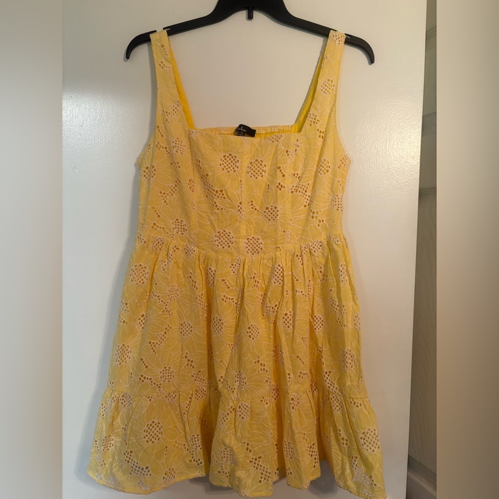 Lulus Yellow Floral Eyelet Dress XL Cottagecore Sundress Garden Party Boho